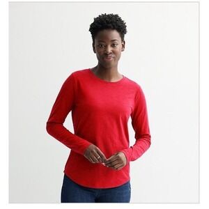 SONOMA Goods For Life Womens Red Long Sleeve Crewneck Everyday Tee‎ Shirt Top L